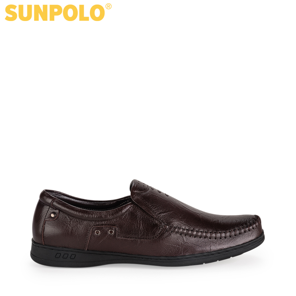Giày mọi nam da bò SUNPOLO LS2098 (Nâu) Phiên bản mới cải tiến đế giày