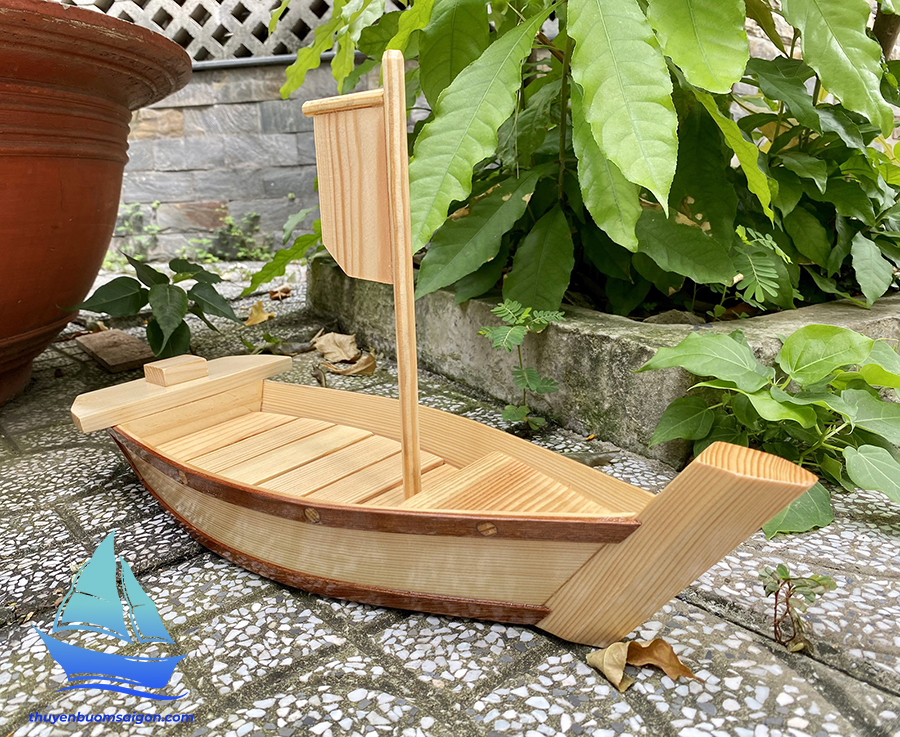 Thuyền gỗ sushi sashimi 45cm trang trí decor BBQ, Buffet