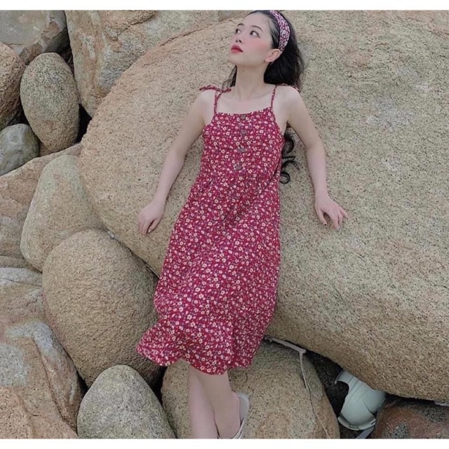 Đầm hoa 2 dây babydoll đỏ