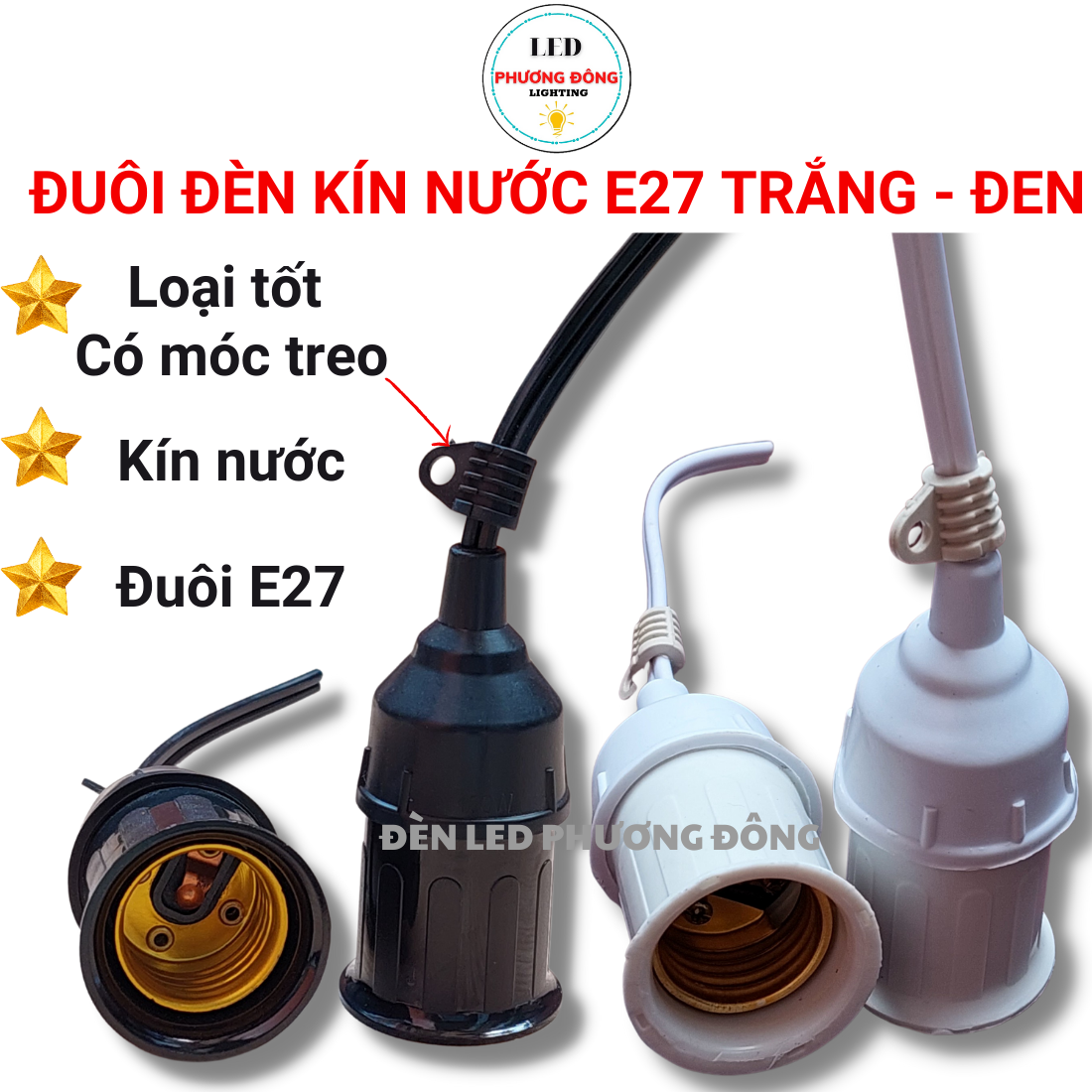 Đuôi Đèn Kín Nước E27 Cao Cấp Màu Trắng và Đen [ Có móc treo ]