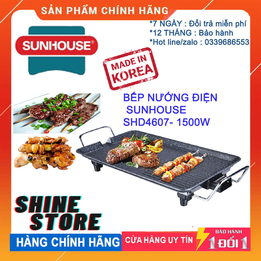 [HCM][ HÀNG CHÍNH HÃNG - GIẢM GIÁ 50% ] BẾP NƯỚNG ĐIỆN SUNHOUSE SHD4607- 1500W  BẾP NƯỚNG  CHỐNG DÍNH  BẾP NƯỚNG THỊT ĐA NĂNG- BẢO HÀNH 12 THÁNG