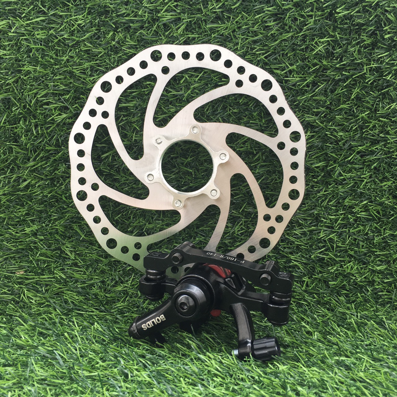 bộ phanh đĩa xe đạp hình cánh hoa có củ phanh đi kèm đường kính 160 mm 6 lỗ ốc bogg