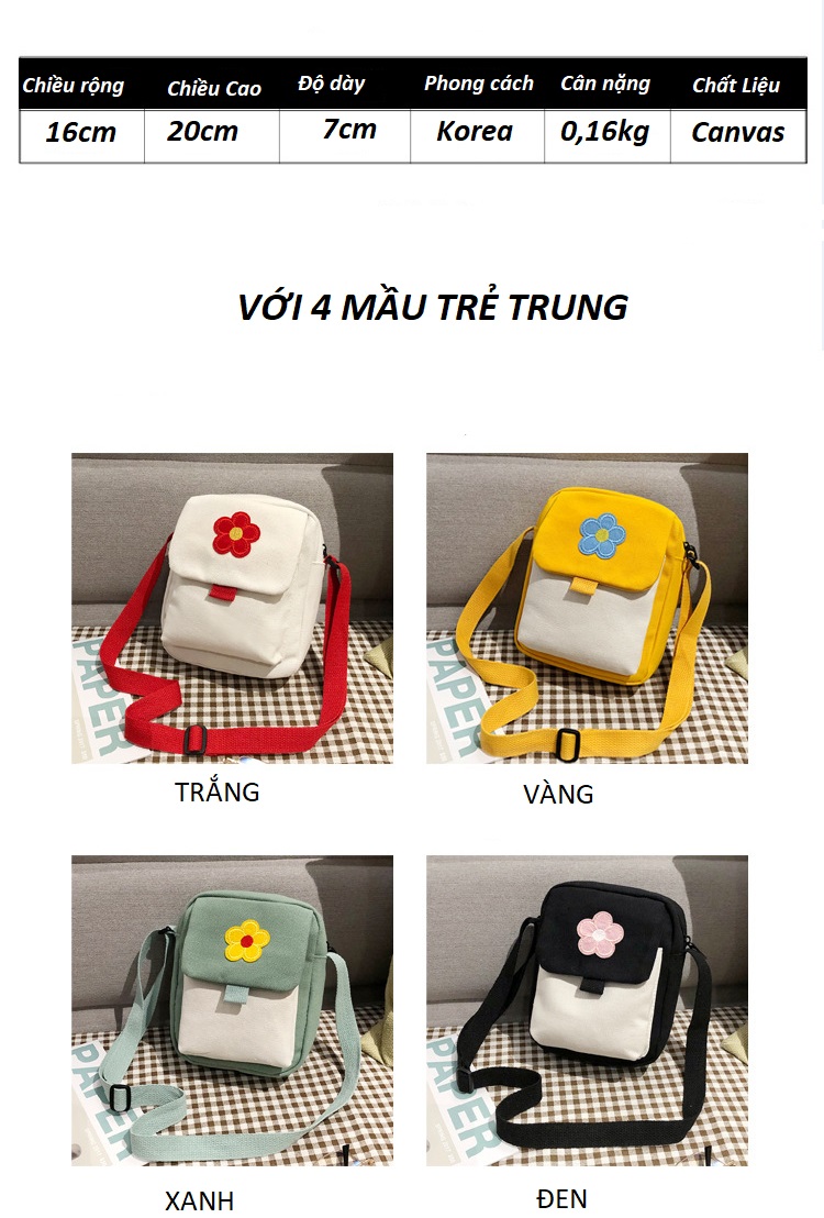 TÚI VẢI CANVAS - TÚI ĐEO CHÉO THÊU HOA CÚC