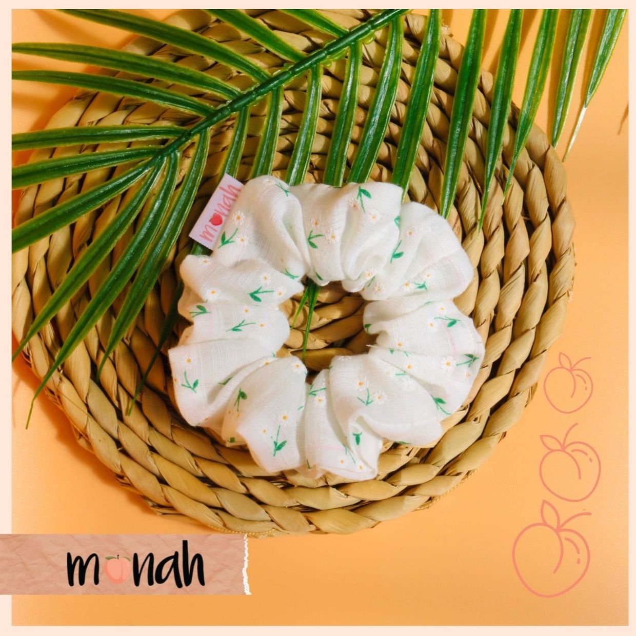 [HCM]Dây buộc tóc cột tóc scrunchie linen họa tiết hoa trắng mộng mơ