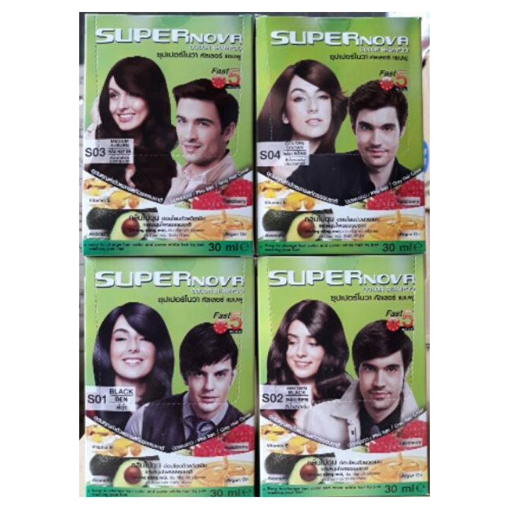 [Hộp 12 gói] Gội nhuộm thảo dược Super Nova 30ml/gói_ Thái Lan