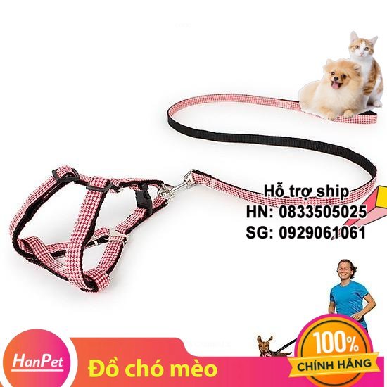 Hanpet - Dây dắt chó mèo loại dây đai yên ngựa dành cho chó mèo dưới 5kg (màu ngẫu nhiên)