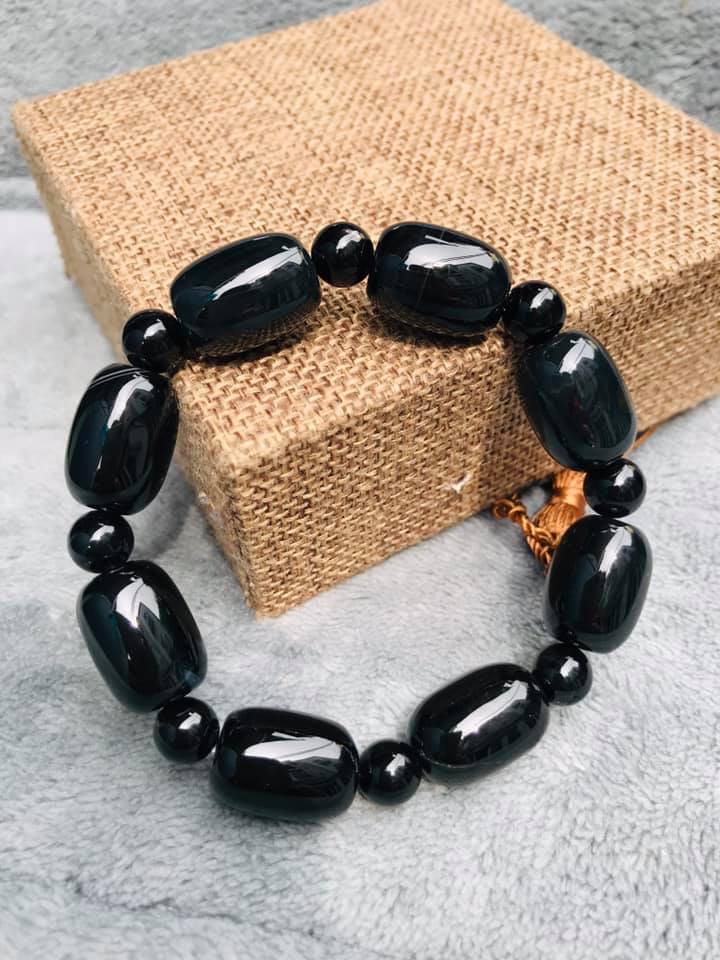 [HCM]VÒNG TAY LU THỐNG ĐÁ MÃ NÃO ĐEN THIÊN NHIÊN