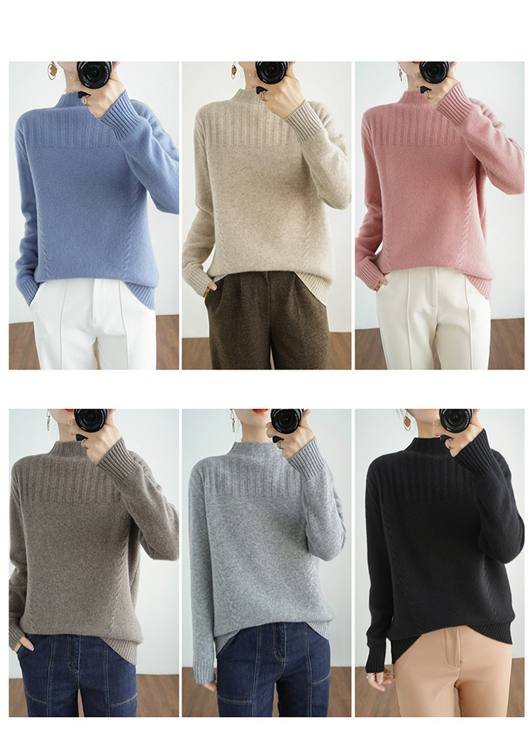 Áo len nữ cổ 3 phân len dày dặn phong cách Hàn Quốc