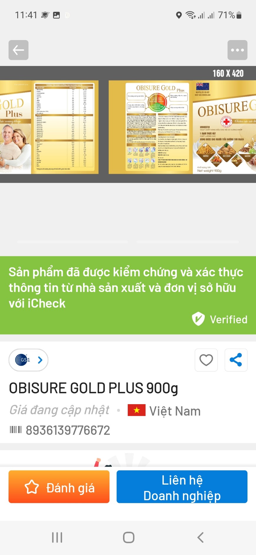 [900g/hộp, HSD 2026] Sữa hạt Xương Khớp Obisure Gold Plus dùng được cho người tiểu đường, tim mạch.