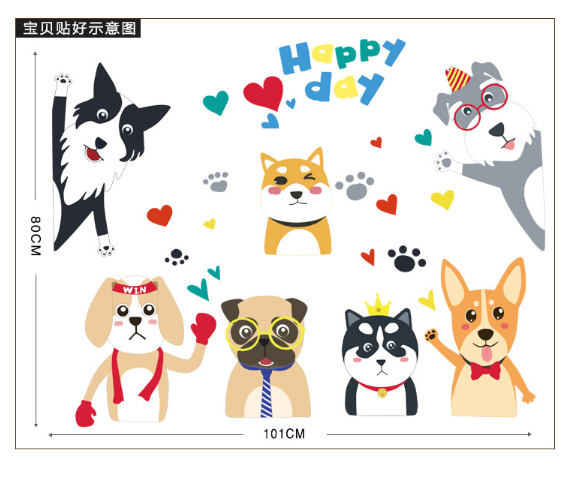 [HCM]Decal trang trí tường - Bày Chó HAPPY DAY