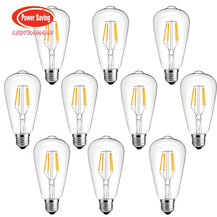 Combo 10 Bóng đèn LED thủy tinh ST64 cổ điển 4tim led đuôi vặn E27