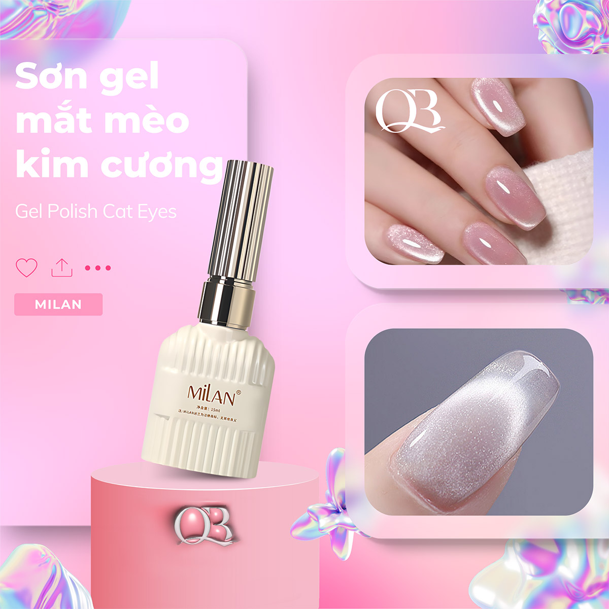 Sơn gel mắt mèo kim cương ánh trắng bạc Milan