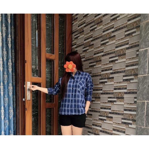 Áo sơ mi oversize caro xanh