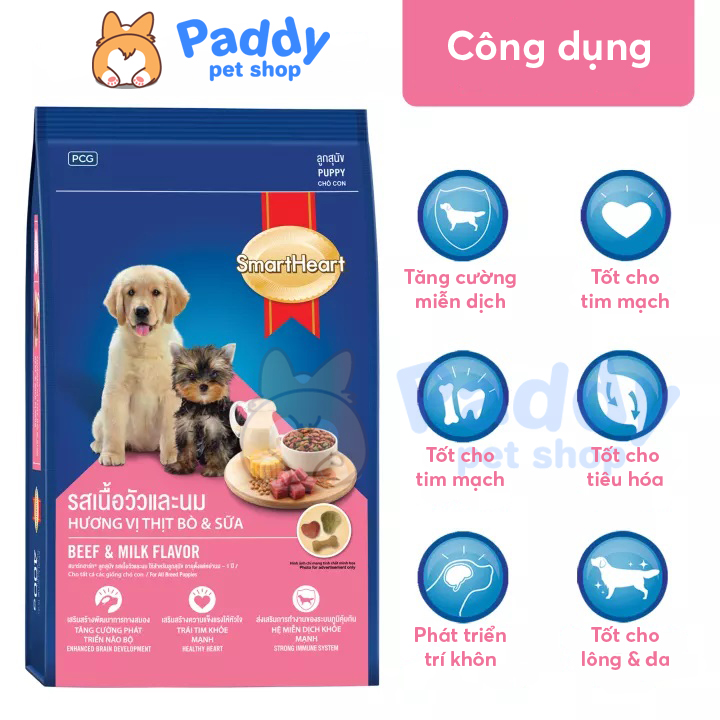 Hạt SmartHeart Cho Chó Con - Vị Bò & Sữa