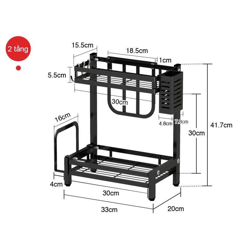 Kệ Gia Vị Thép Đen Đa Năng 3 Tầng Có Ống Cắm Đũa Và Giá Để Thớt - Kệ Đựng Gia Vị, Kệ Gia Vị Nhà Bếp Inox Đa Năng Tiện Gọn Chất Liệu Cao Cấp Chống Han Gỉ