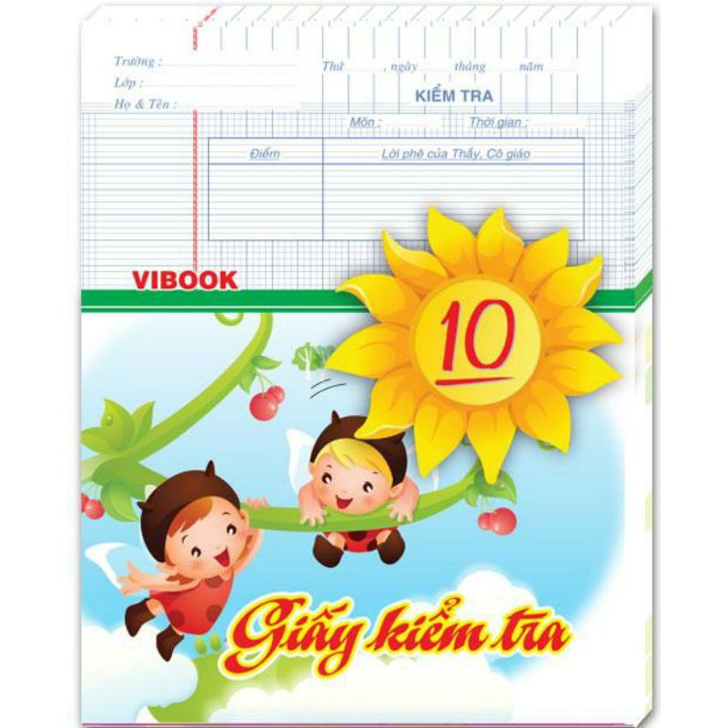 Combo 5 xấp giấy kiểm tra điểm 10 Vibook 4 ô ly