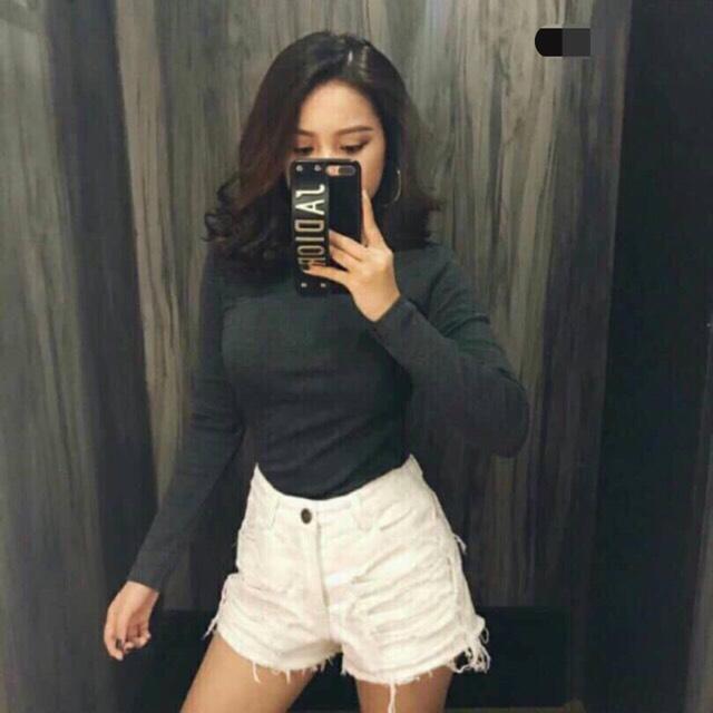 Áo thun gân croptop body tay dài