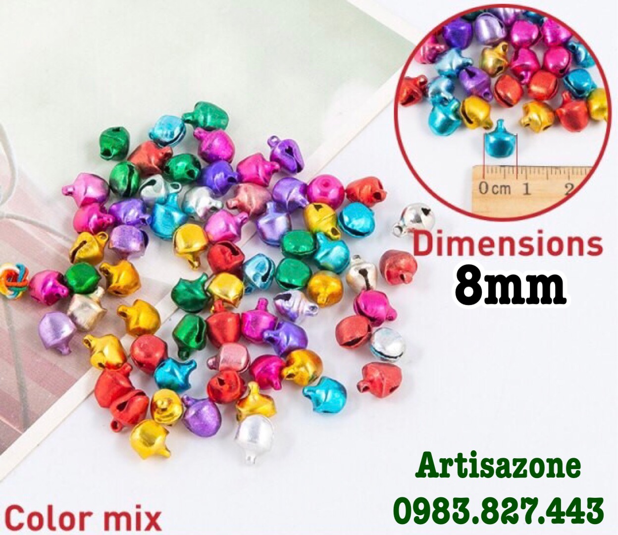 Chuông mini nhiều màu trang trí - Size 8mm - Túi 50chiếc