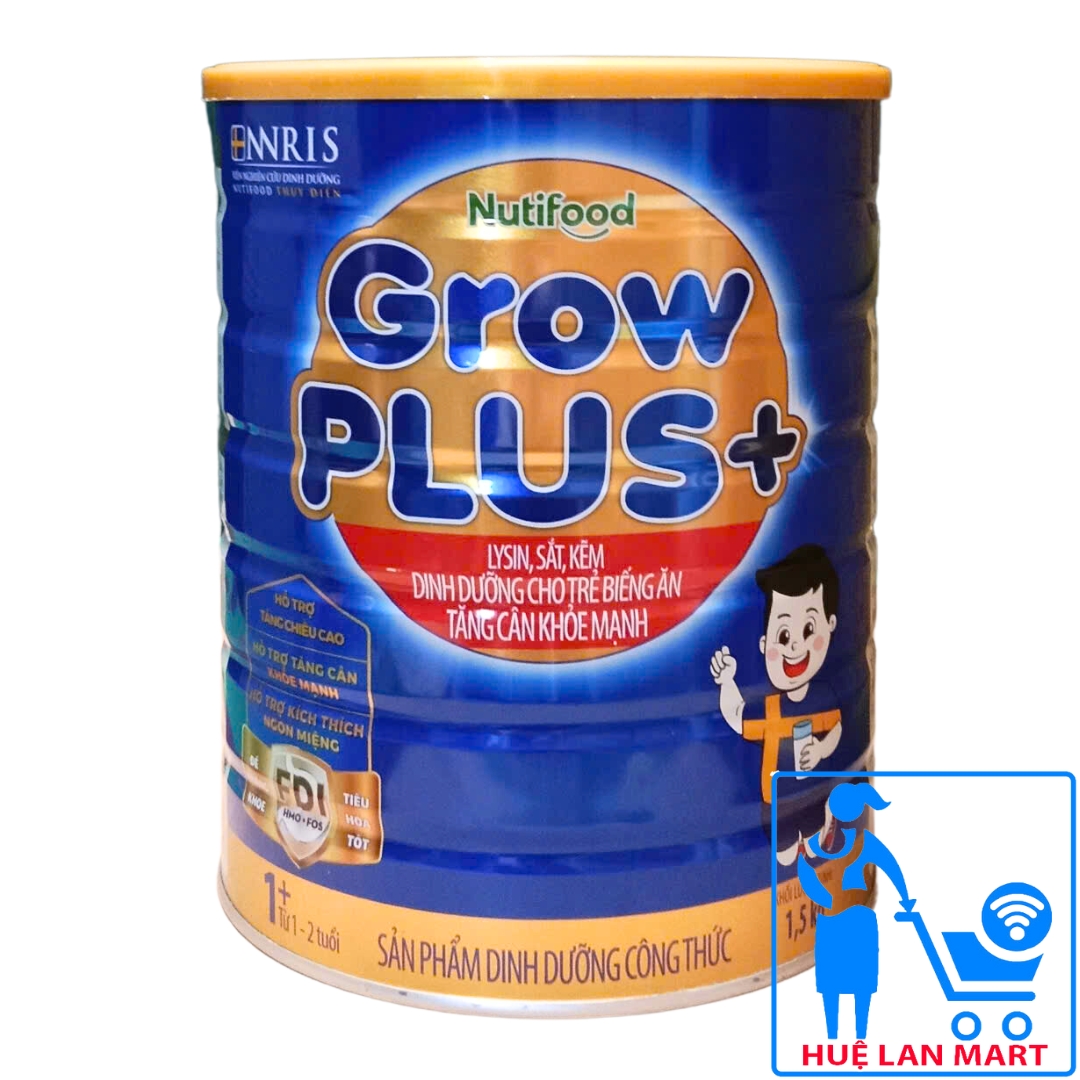 Sữa Bột Nutifood Grow Plus+ Xanh 1+/2+ Hộp 1,5kg (Dinh dưỡng hiệu quả giúp trẻ tăng cân khỏe mạnh từ 1~10 tuổi)