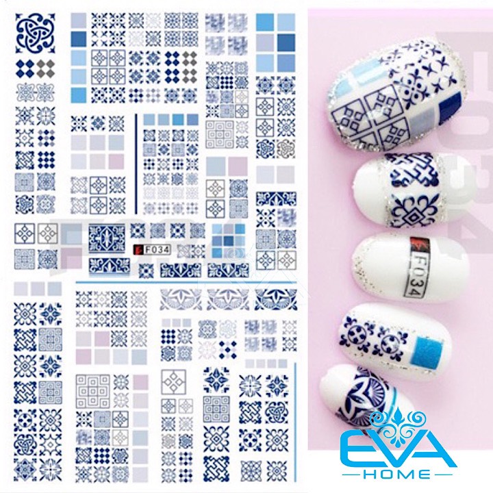 [HCM]Miếng Dán Móng Tay 3D Nail Sticker Tráng Trí Họa Tiết Hoa Văn Gạch Bông F034