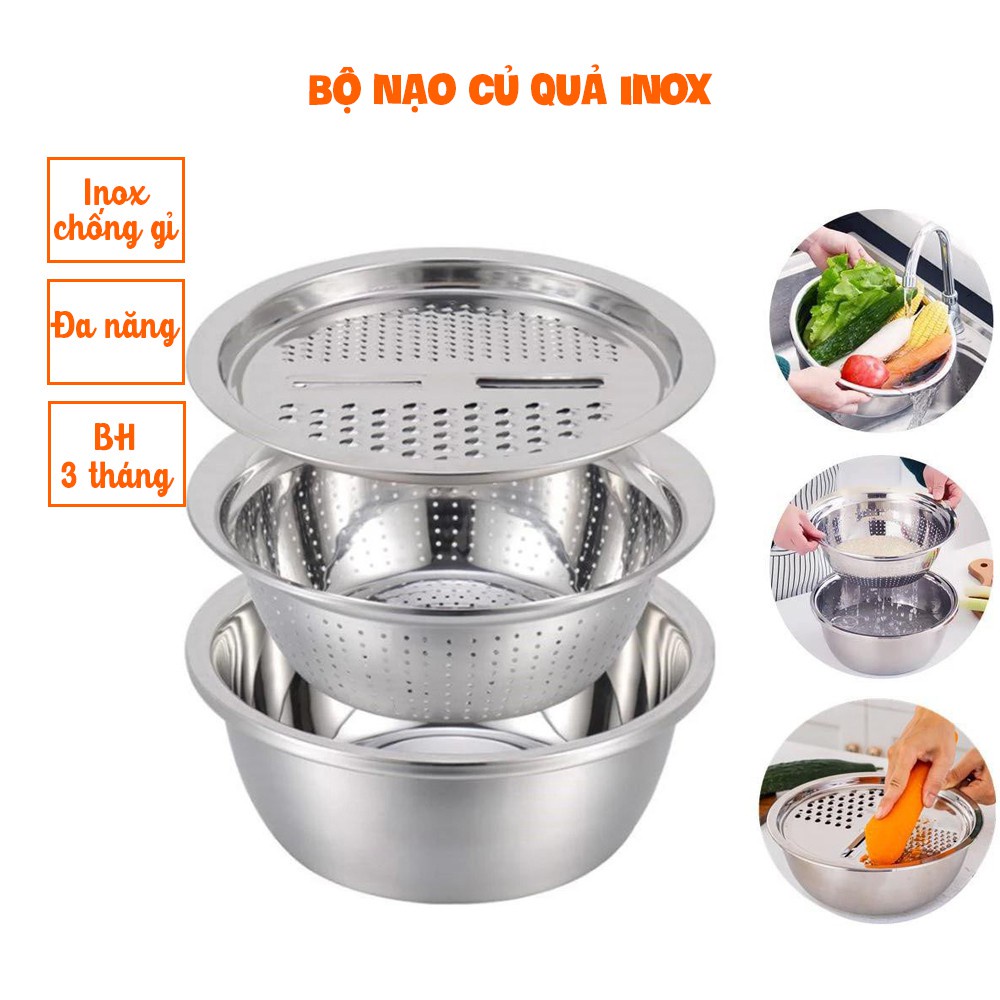 ⛔freeship⛔ bộ rổ, chậu, nạo inox