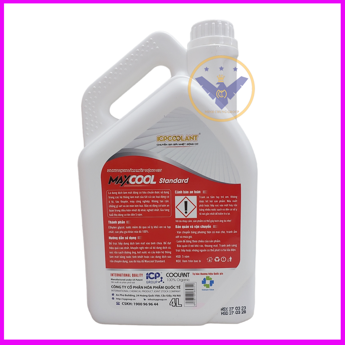 2 nước làm mát xe ô tô màu đỏ Maxcool Standard can 4L