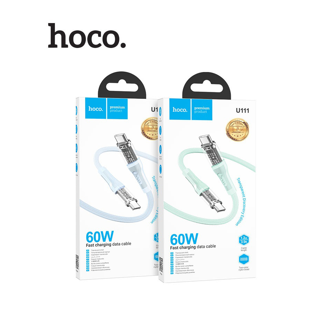 Cáp sạc nhanh 60W Hoco U111 Type-C to Type-C dây dù 1.2m (xanh)