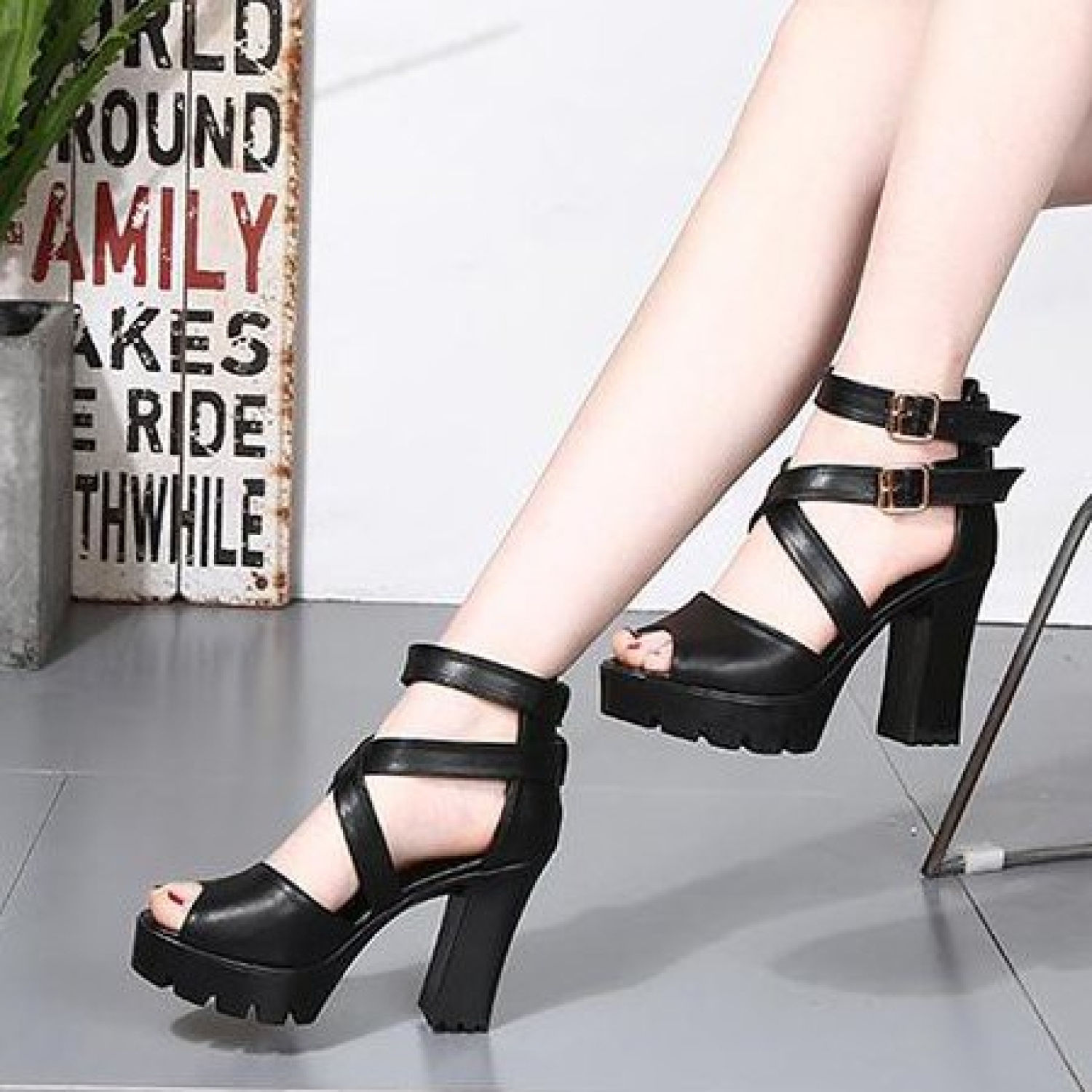 [Có Ảnh Thật] Cao Gót Đan Dây Da Phối Khoá Cao Cấp- CG666