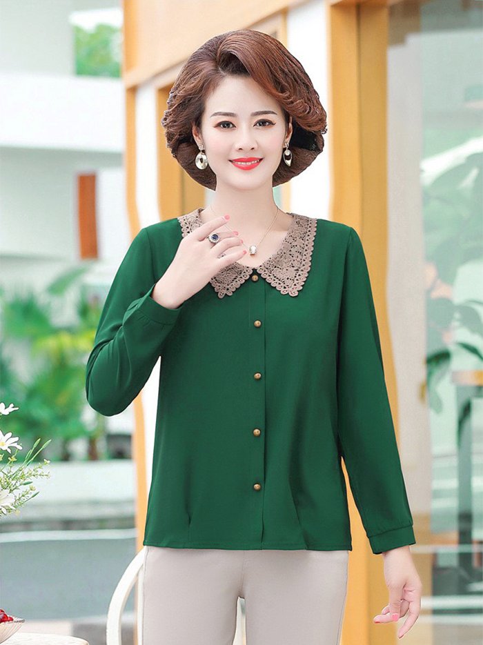 XUKA - THỜI TRANG TRUNG NIÊN - ÁO SƠ MI LỤA TRUNG NIÊN GIẢ NƠ CỔ PHỐI HỌA TIẾT KIỂU ÁO SƠ MI KIỂU TẶNG MẸ, NGƯỜI THÂN U50 U60 SANG ĐẸP 3A23 3A13 3A16