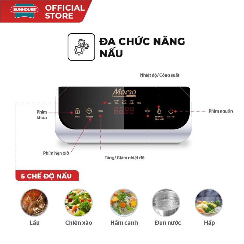 [24 THÁNG BẢO HÀNH ] BẾP TỪ ĐƠN SUNHOUSE MAMA SHD6860 , 2000W , MẶT KÍNH CERAMIC TOÀN PHẦN