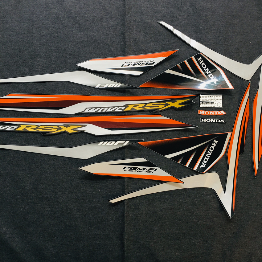 [TEM NHƯ ZIN] Bộ tem dán dào áo xe WAVE RSX 110 đời 2018 có phun xăng tự động Fi (màu cam)