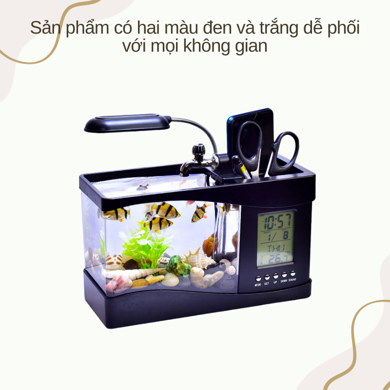 Bể Cá-[Bể cá+Đồng Hồ + Đèn Bàn + Sỏi, Cây Thủy Sinh]-Bể cá mini-Bể cá để bàn-hồ cá