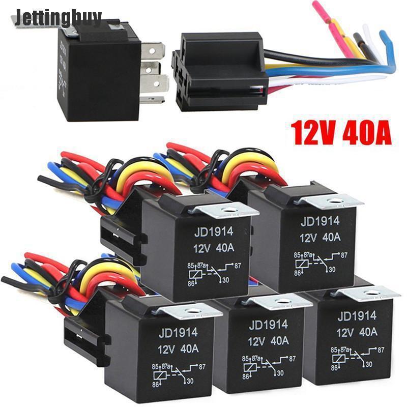 Jettingbuy Waterproof Automotive Relay 12V 5Pin 40A Car Relay 12V 5Pin With Relay Socket