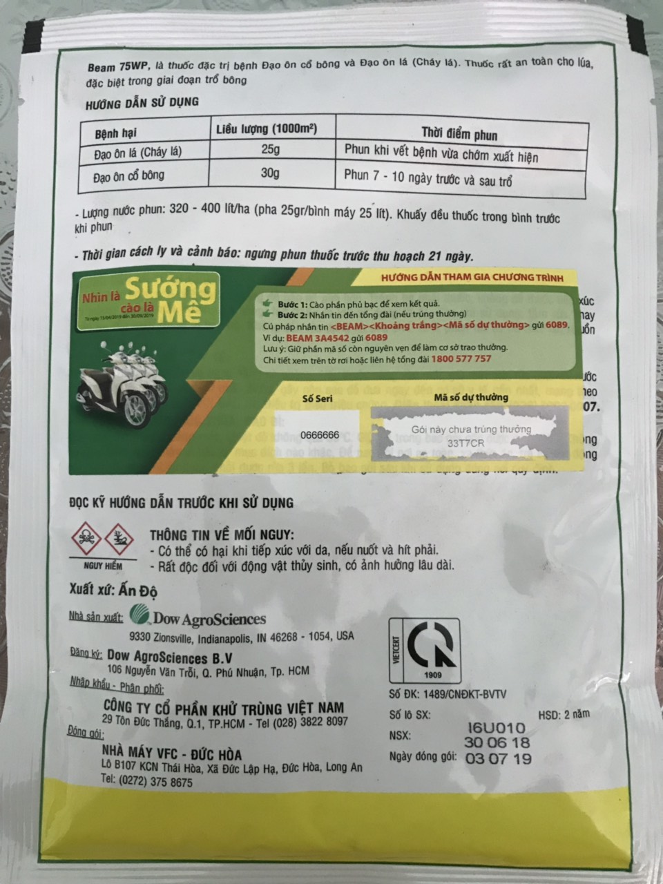 Sản phẩm trừ phấn trắng, sương mai BEAM 75WP/75GR