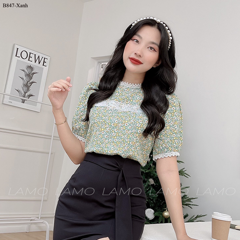 B847 ÁO SƠ MI HOA NHÍ VIỀN REN