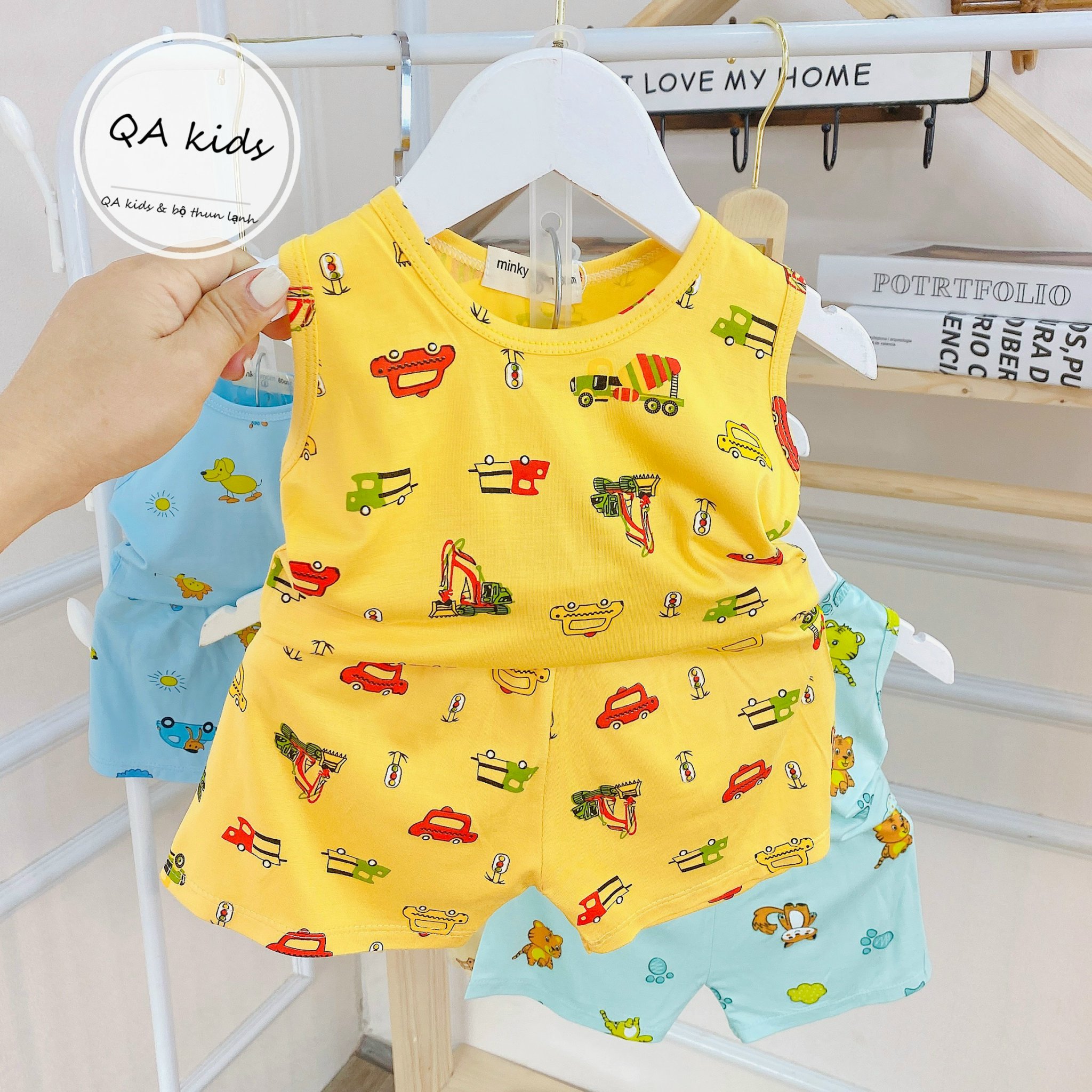 Bộ quần áo ba lỗ thun lạnh Minky Mom mềm mịn mát cho bé trai bé gái từ 5-15kg