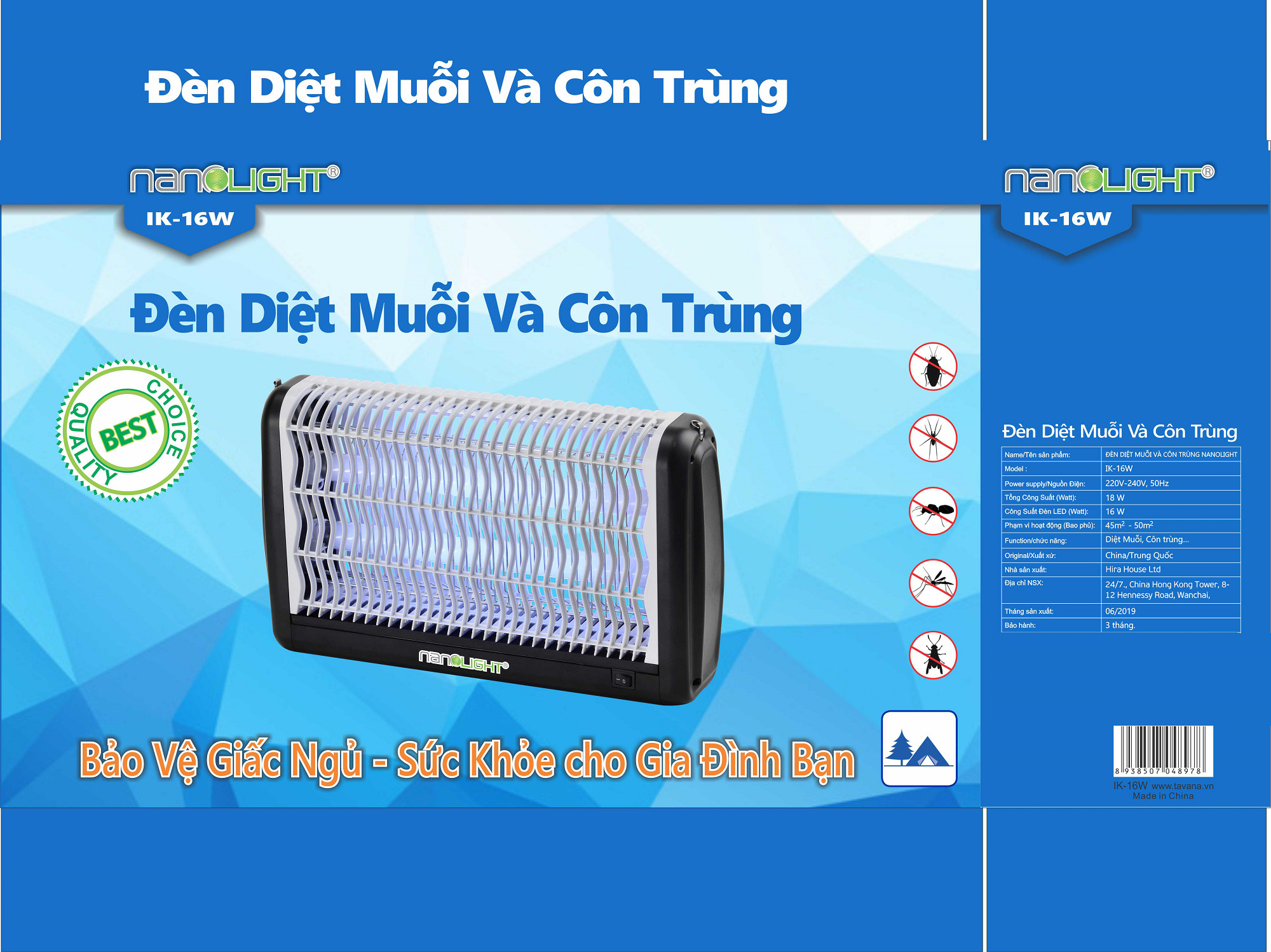 Đèn diệt muỗi và côn trùng Nanolight IK-16W - Trắng