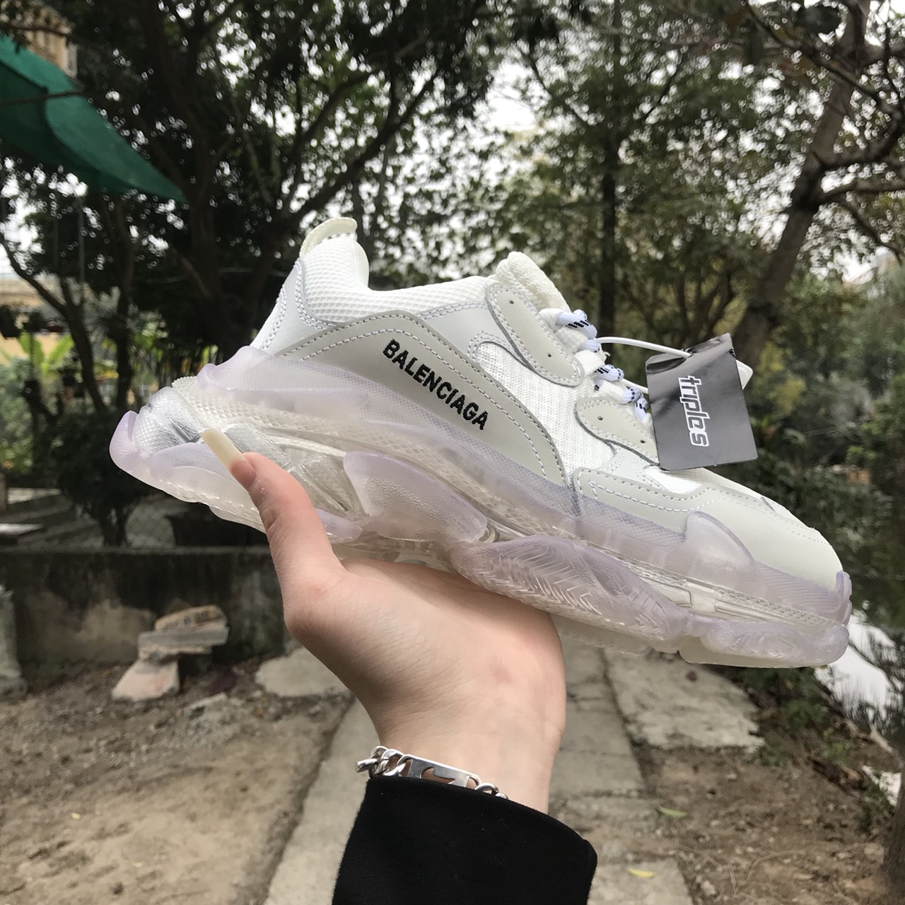 Giày thể thao Sneaker Ba len đế khí trắng trong