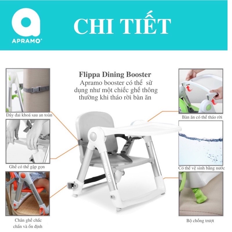 ( BH CHÍNH HÃNG - FULL PHỤ KIỆN- TẶNG 1 EHON) Ghế ăn dặm gấp gọn Flippa Apramo 2022 full box