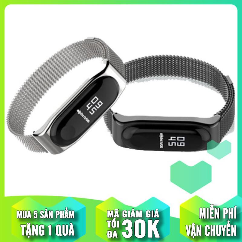 [2 MÀU] Dây thay thế cho Xiaomi MiBand 3/4 kim loại nhiễn khóa nam châm