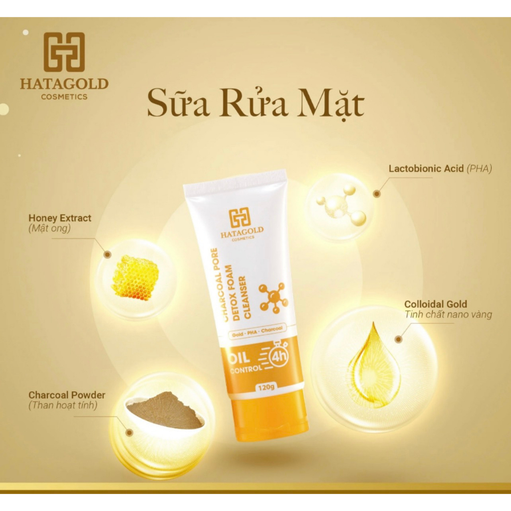 SỮA RỬA MẶT HATAGOLD THẢI ĐỘC THAN HOẠT TÍNH 120g