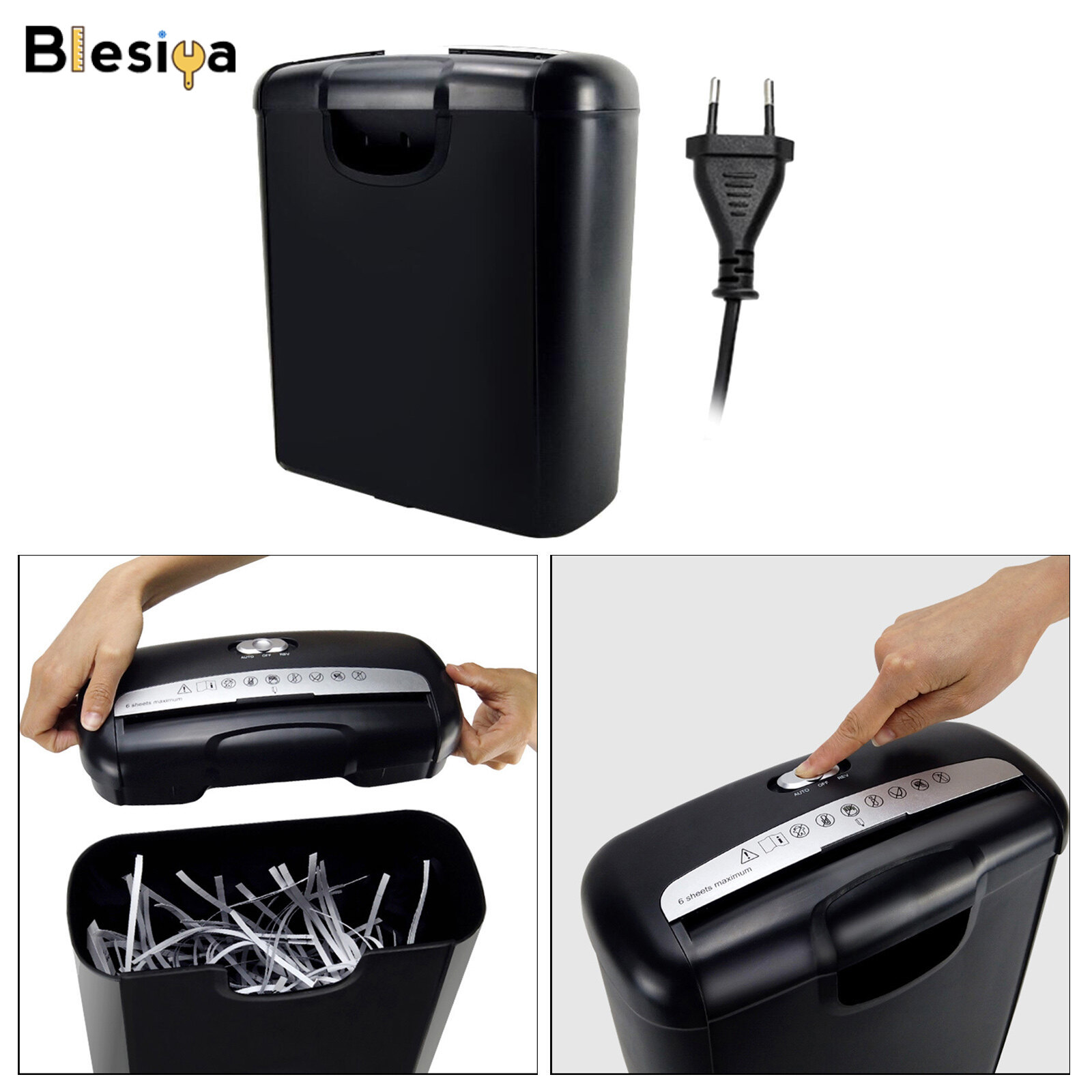Blesiya 6-Sheet Paper Shredder Paper Mini Silent A4 Office Shredder 10L Capacity