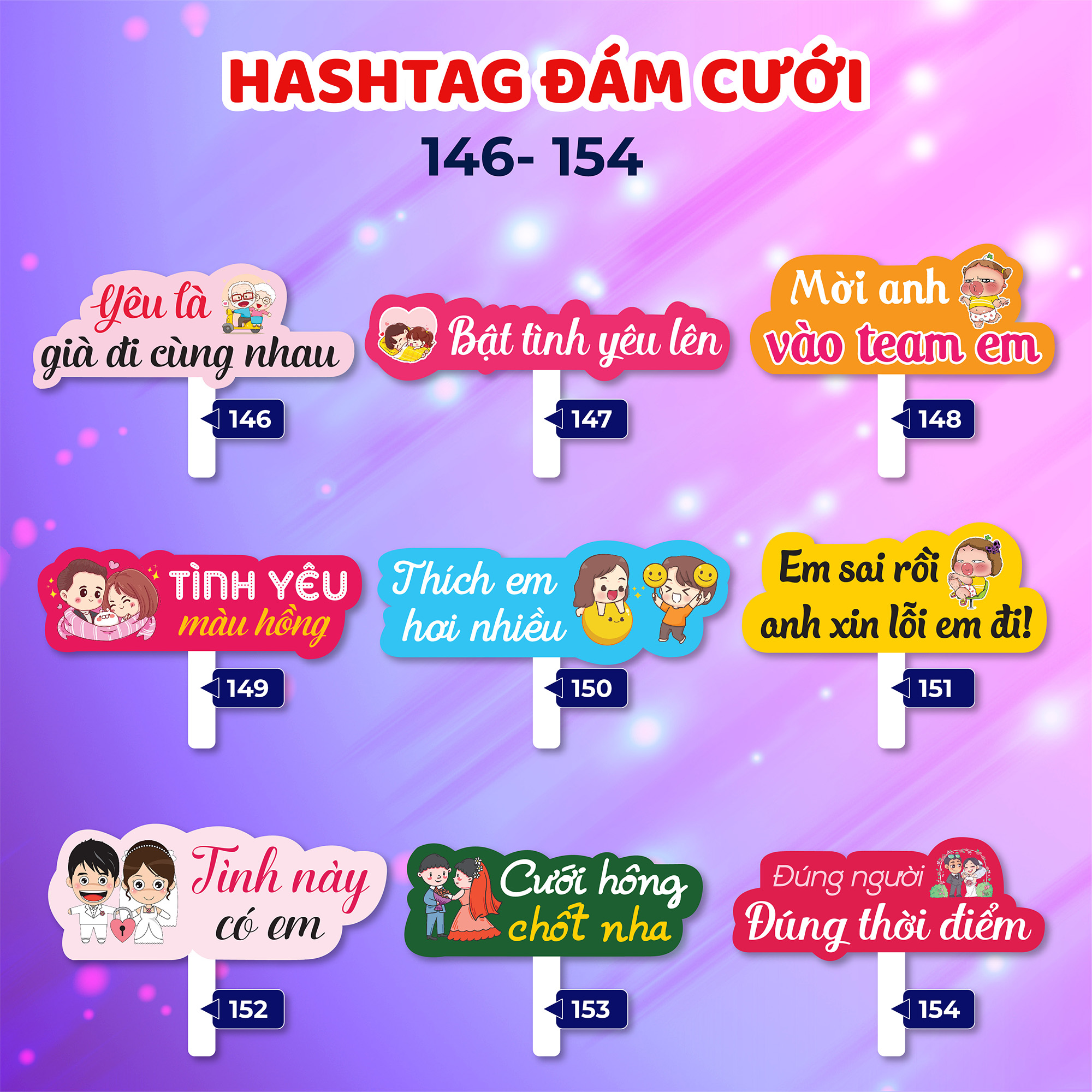 Bảng hashtag cầm tay chụp hình đám cưới (MS 137 - 172)