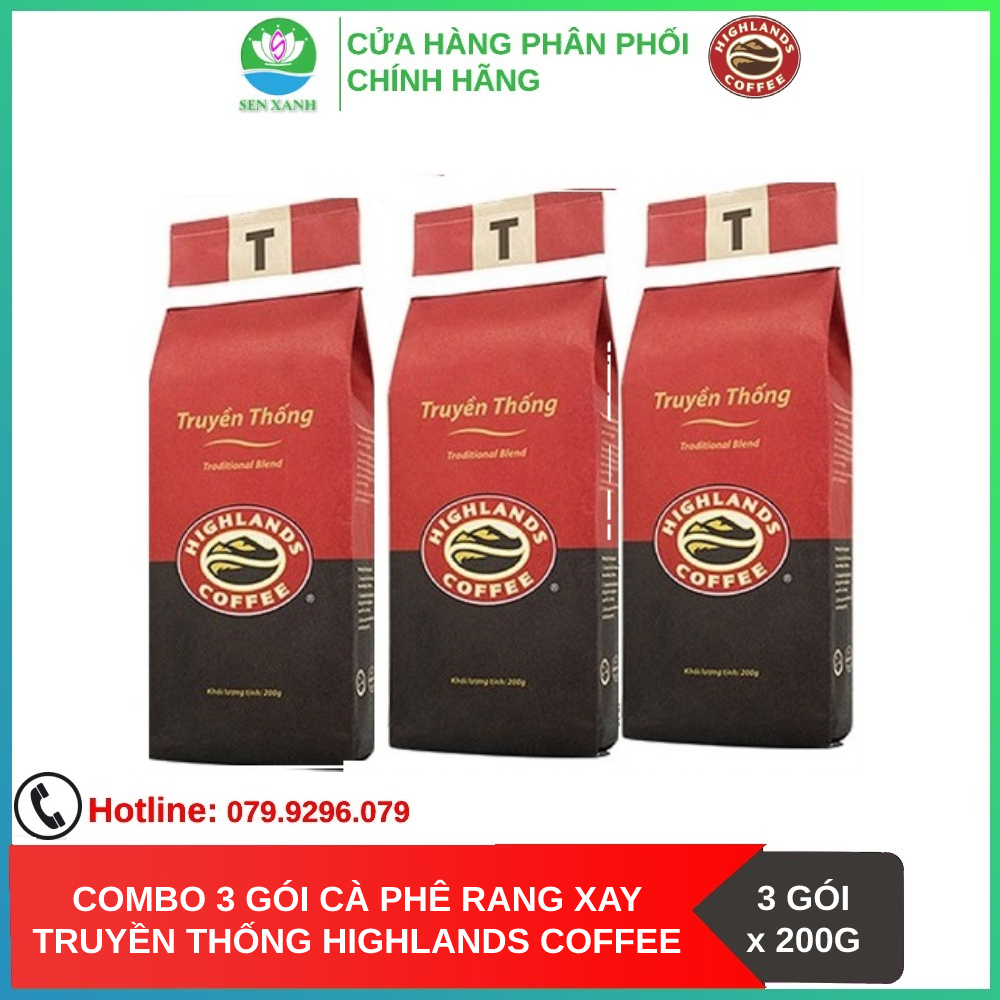 [SenXanh CAFE] Combo 3 gói Cà phê Rang xay Truyền thống Highlands Coffee 200g