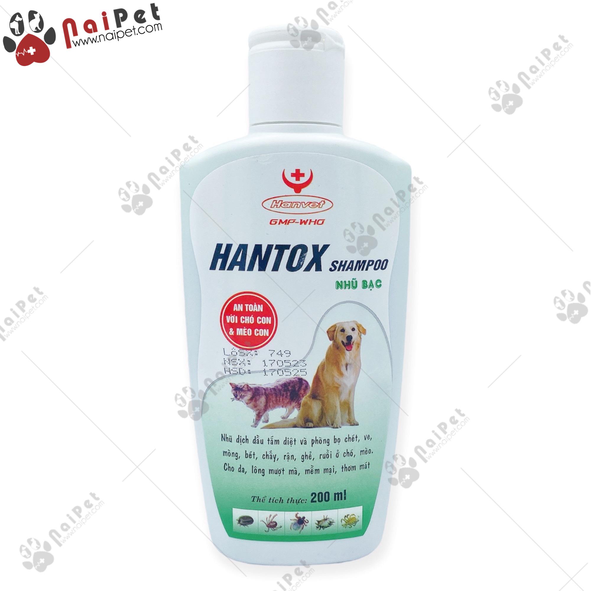 Sữa Tắm Trị Ve Rận Bọ Chét Chó Mèo Hantox Shampoo Hanvet Vàng Xanh Hồng 200ml