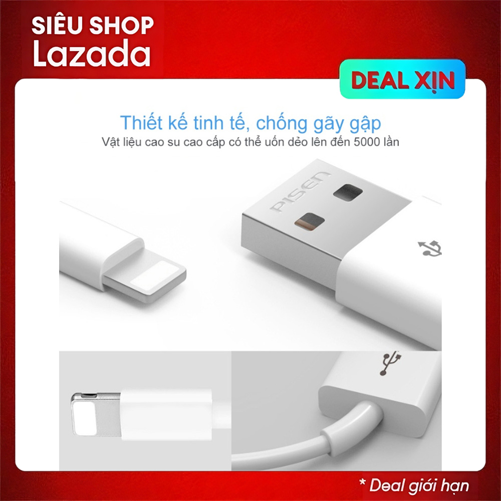 Cáp sạc Pisen dành cho iPhone 7 / iPhone 7s (Trắng)