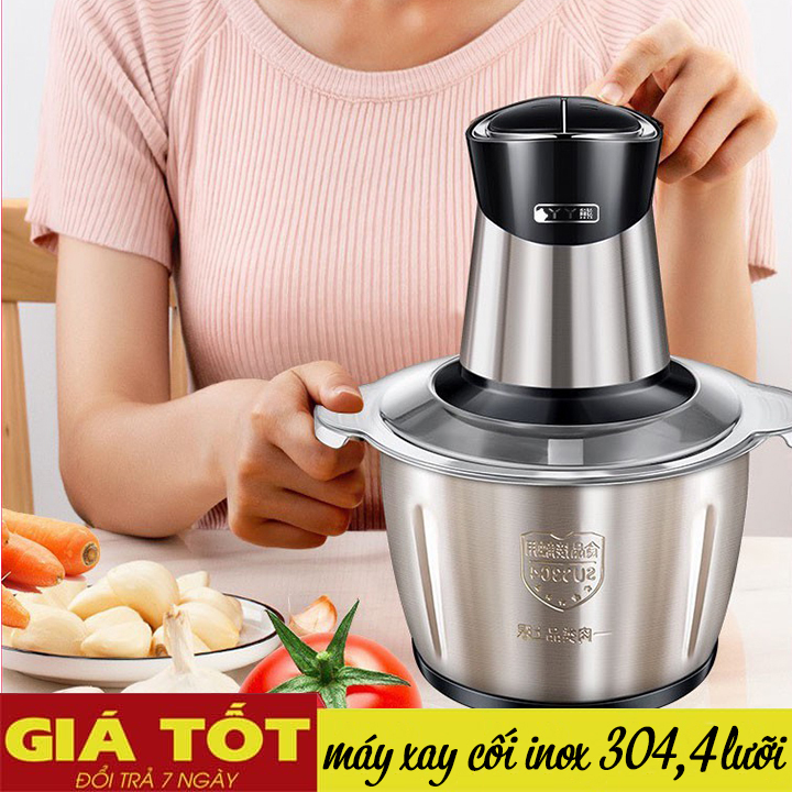 Máy Xay Thịt Cối Inox 304, Máy Xay thịt bằng điện không rỉ, dung tích lớn, công suất lớn, nhiều chế độ xay, chống vỡ bền bỉ, máy xay rau củ, cá, tỏi ớt đa năng công suất lớn