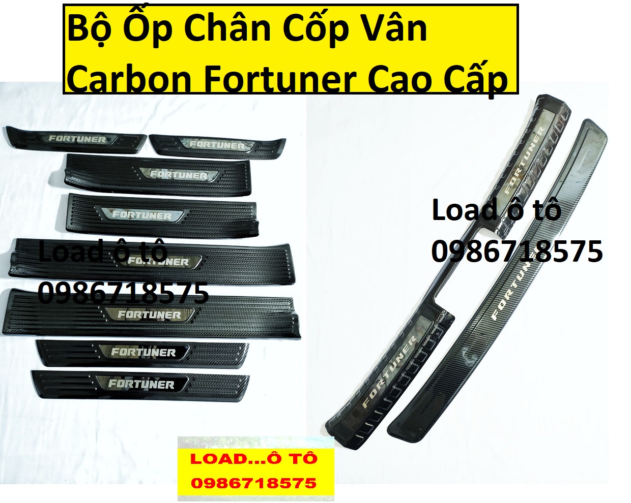 Bộ Full Ốp Bậc Cửa, Nẹp Bước Chân, Chống Trầy Cốp Sau Xe Toyota Fortuner 2023-2017 Mẫu Carbon Cao Cấp, Sẵn Keo Dán 3M