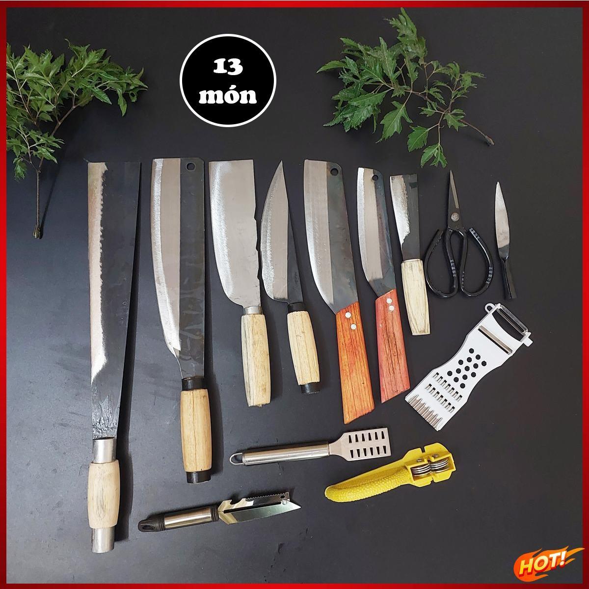 Bộ dao 13 món nhà bếp cán gỗ cán thép