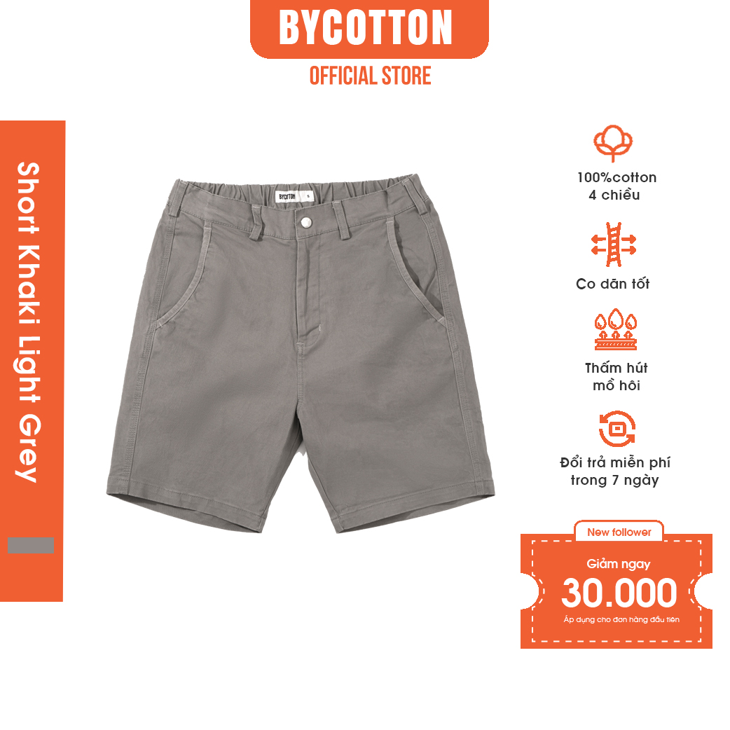 Quần Short Kaki Nam Xám Khói BY COTTON Light Grey Khaki Shorts